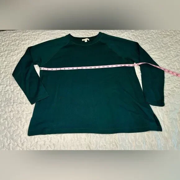 Eileen Fisher Green Raglan Sleeve Top Minimalist Organic Cotton Blend Medium - Picture 11 of 13